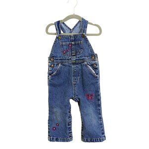 Vintage 90s Y2K Girls 18 M Denim Adjustable Bib Overalls Embroidered Accents
